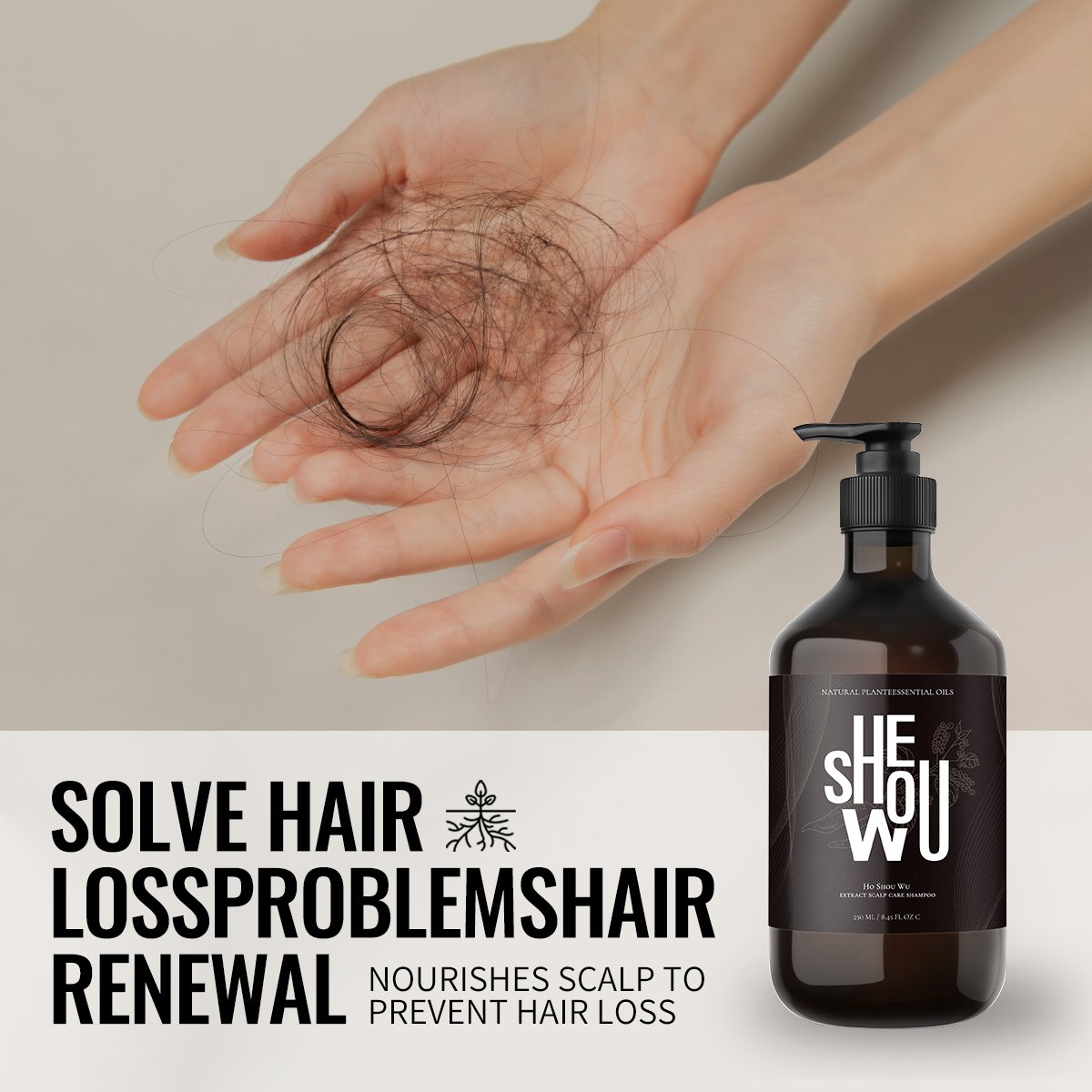 Natural Herbal Anti-hair Loss Shampoo with He Shou Wu Essence Extract Moisturizes Hair Scalp Repair Shampoo For Men And Women