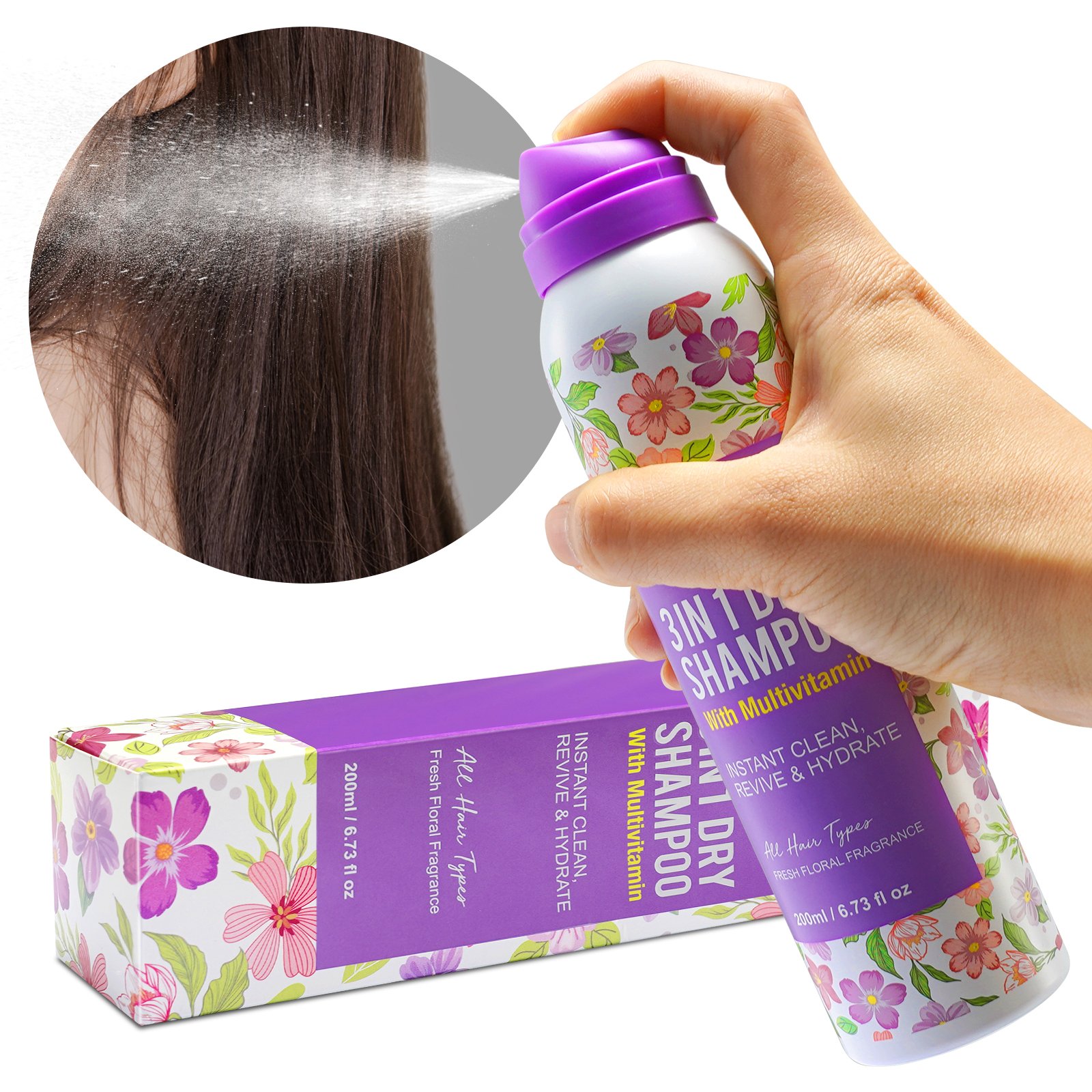 ALIVER rice starch 3 in 1 multi vitamin instant clean revive hydrate natural organic dry shampoo spray argan oil for women