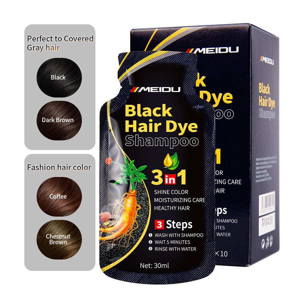 Meidu 30ml cream liquid mini size bagged black hair colour shampoo
