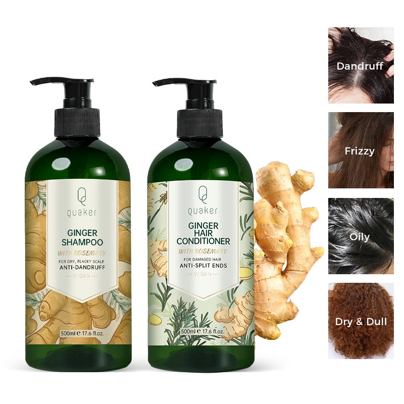 Qquaker Manufacturer Hair Loss Prevention Custom Logo Private Label Hair Care Set Shampoo And Conditioner With Ginger