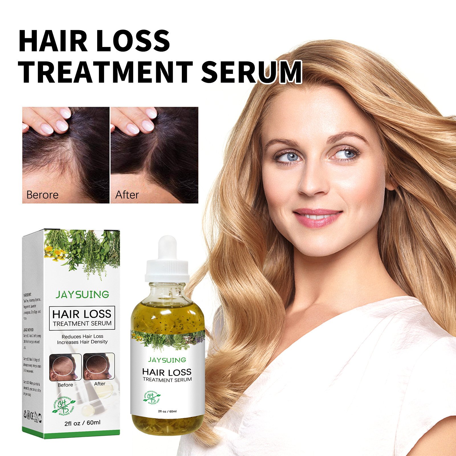 Jayswing Hair Growth Repair Nourishing Tonic Increase Hair Density Essence Reduce Hair Loss Treatment Serum 60ml