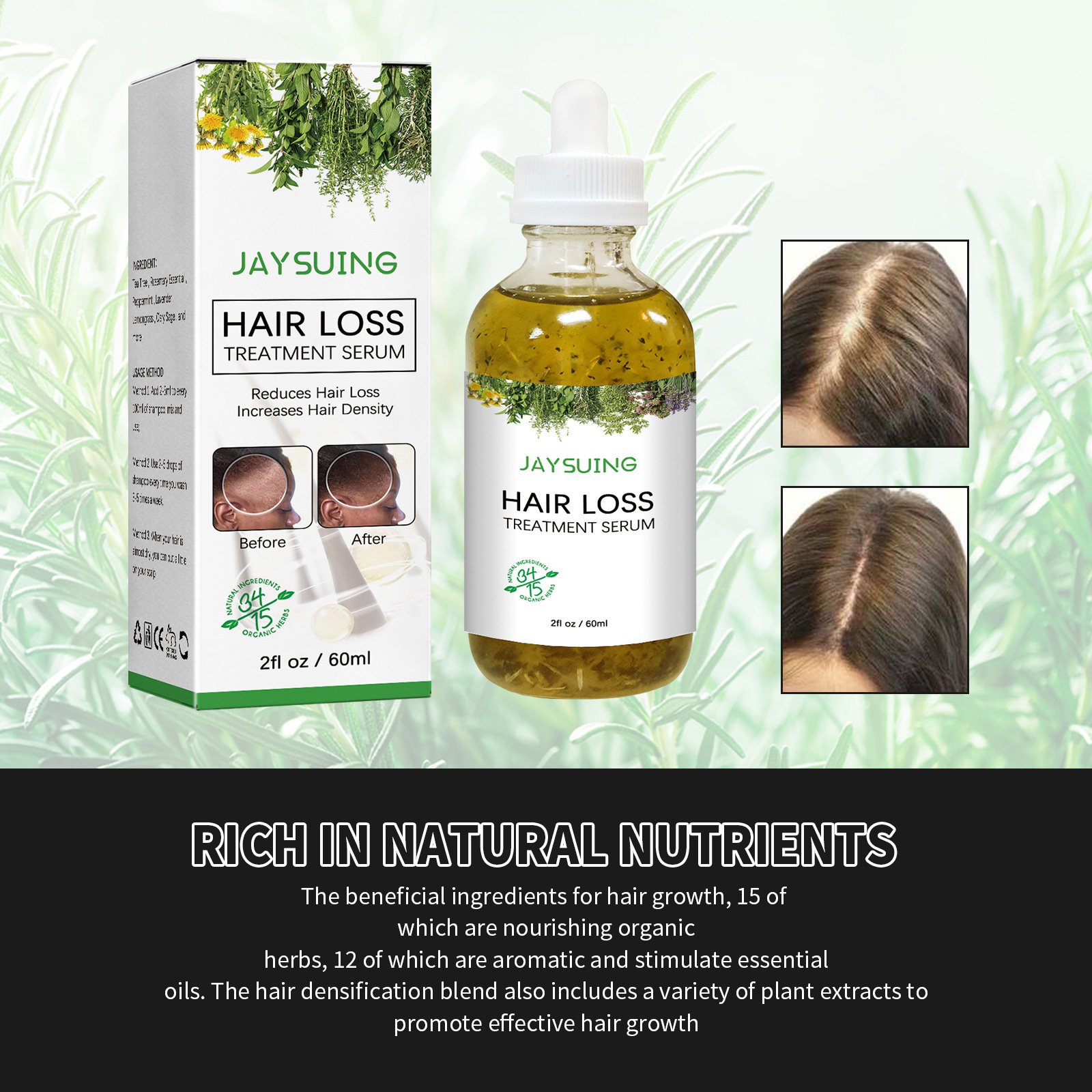 Jayswing Hair Growth Repair Nourishing Tonic Increase Hair Density Essence Reduce Hair Loss Treatment Serum 60ml
