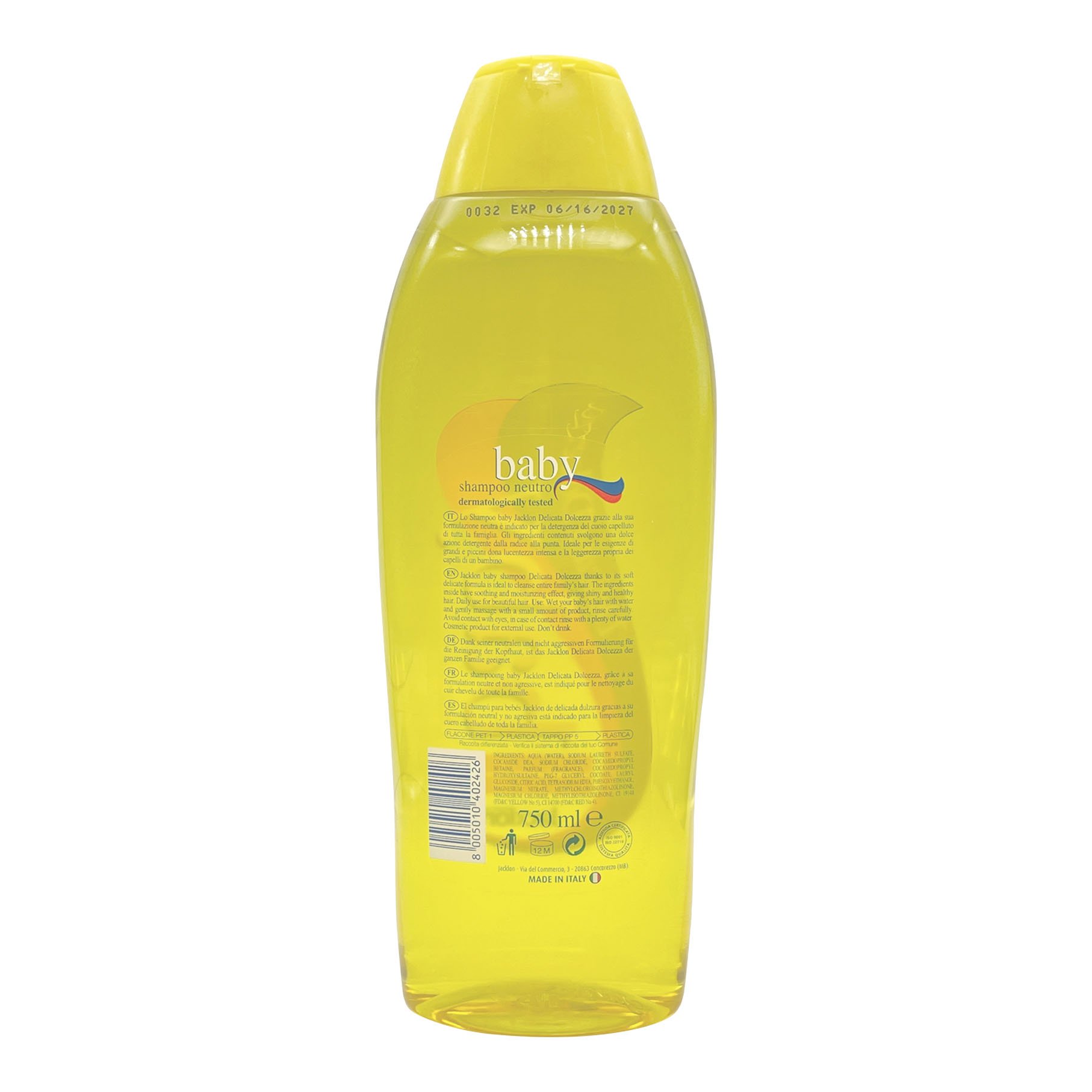 100% MADE IN ITALY JACKLON BABY SHAMPOO FOR ALL THE FAMILY 750 ML