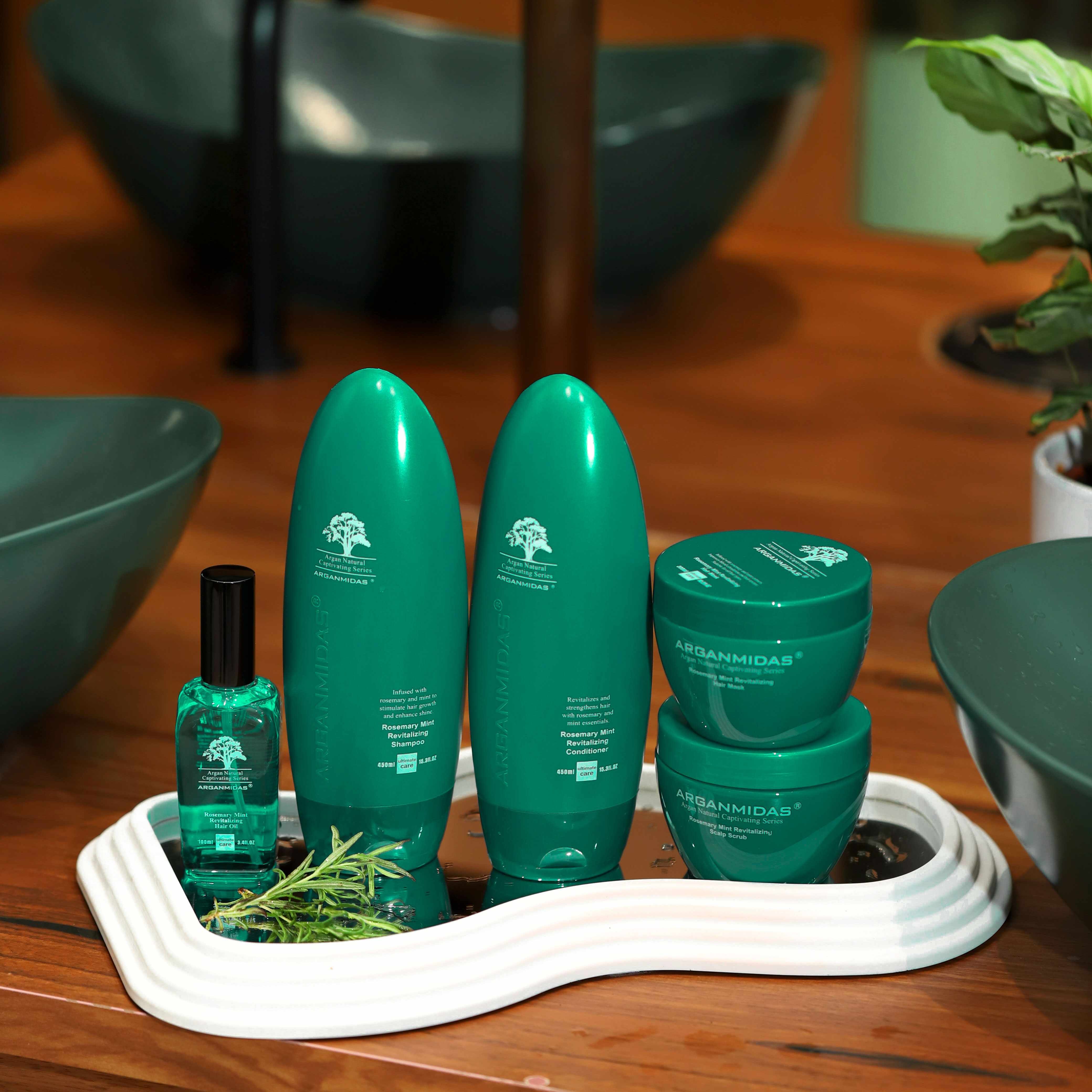 Arganmidas Moisturizing Hair Care Set Sulfate Free Rosemary Mint Shampoo and Conditioner for dandruff hair growth