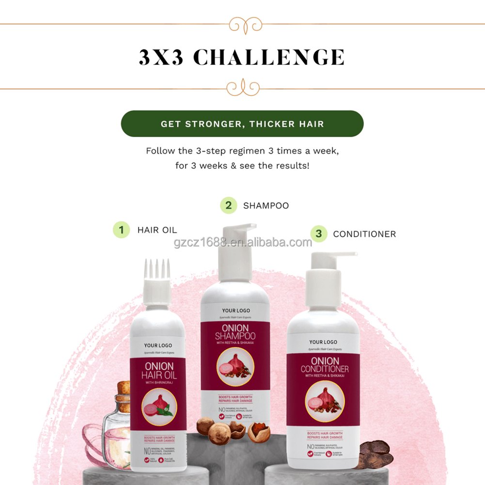 Private Label Organic Nourishing Hair Care Oil Scalp Treatment Shampoo and Conditioner Onion Hair Growth kit