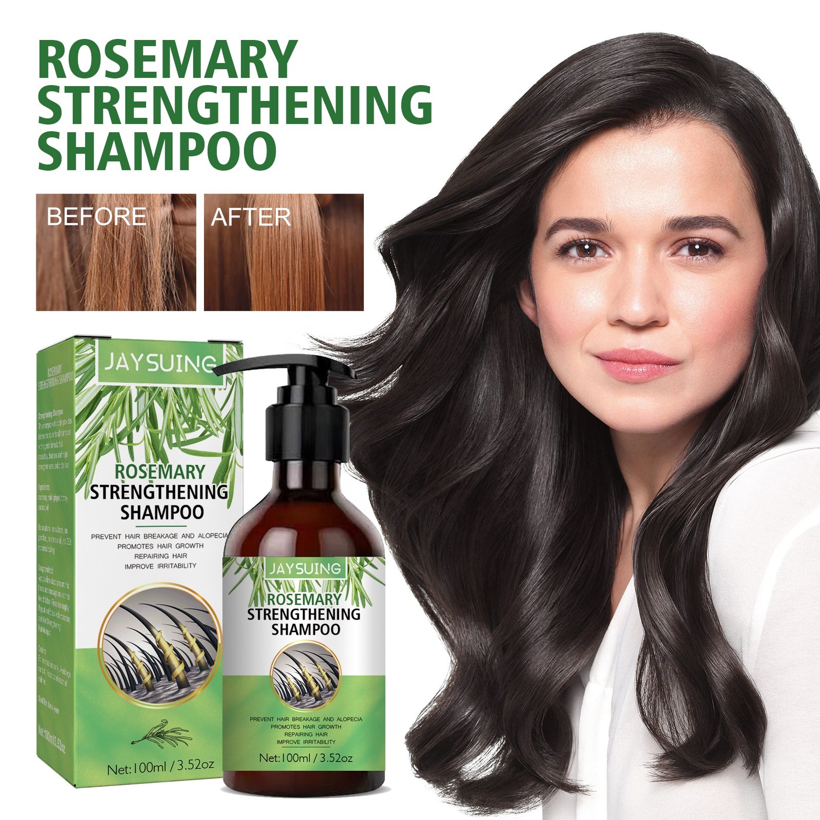 Jaysuing 100% Natural Strengthening Refreshing Fluffy Smooth Oil Control Best Anti Hair Loss Hair Growth Rosemary Shampoo