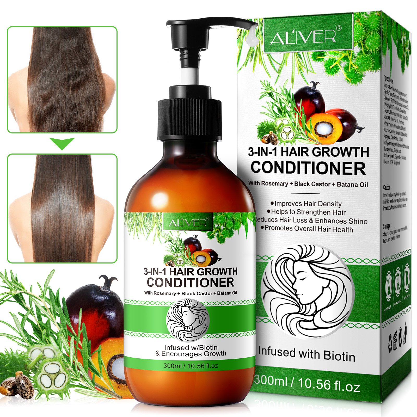 ALIVER wholesale hair cream deep organic hair growth jamaican black castor rosemary batana oil shampoo and conditioner