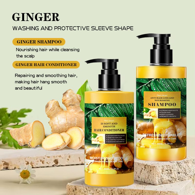 500ml Ginger Shampoo and Conditioner Set Sulfate Free Professional Salon Quality Organic Formula Nourishing Strengthening