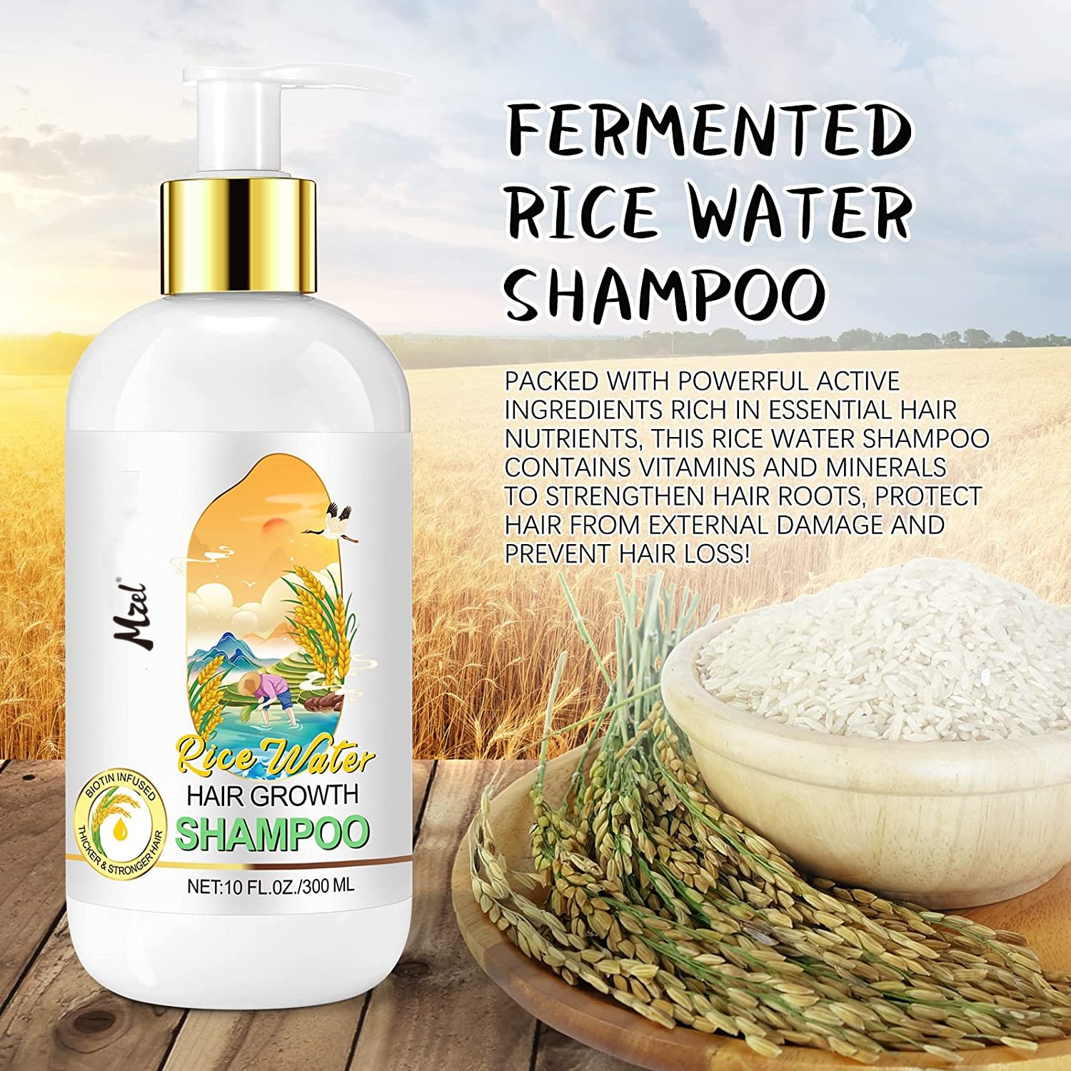 Rice Water Hair Growth Shampoo and Conditioner With Biotin, Caffeine, Rosemary Daily Routine Shampoo For Women and Men Hair Loss