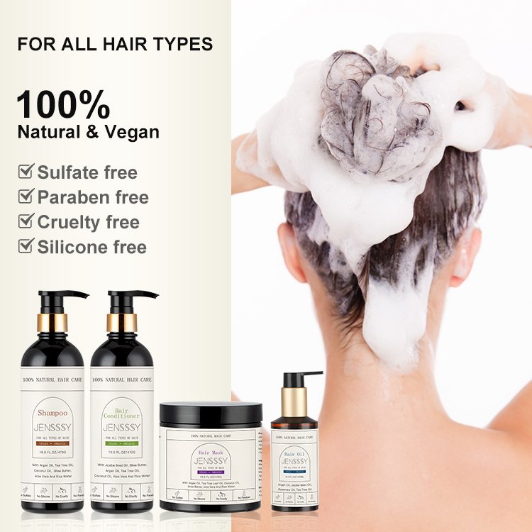 Private label natural organic anti hair loss rice water argan oil hair growth sulfate free shampoo and conditioner set hair care