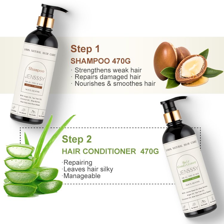 Private label natural organic anti hair loss rice water argan oil hair growth sulfate free shampoo and conditioner set hair care