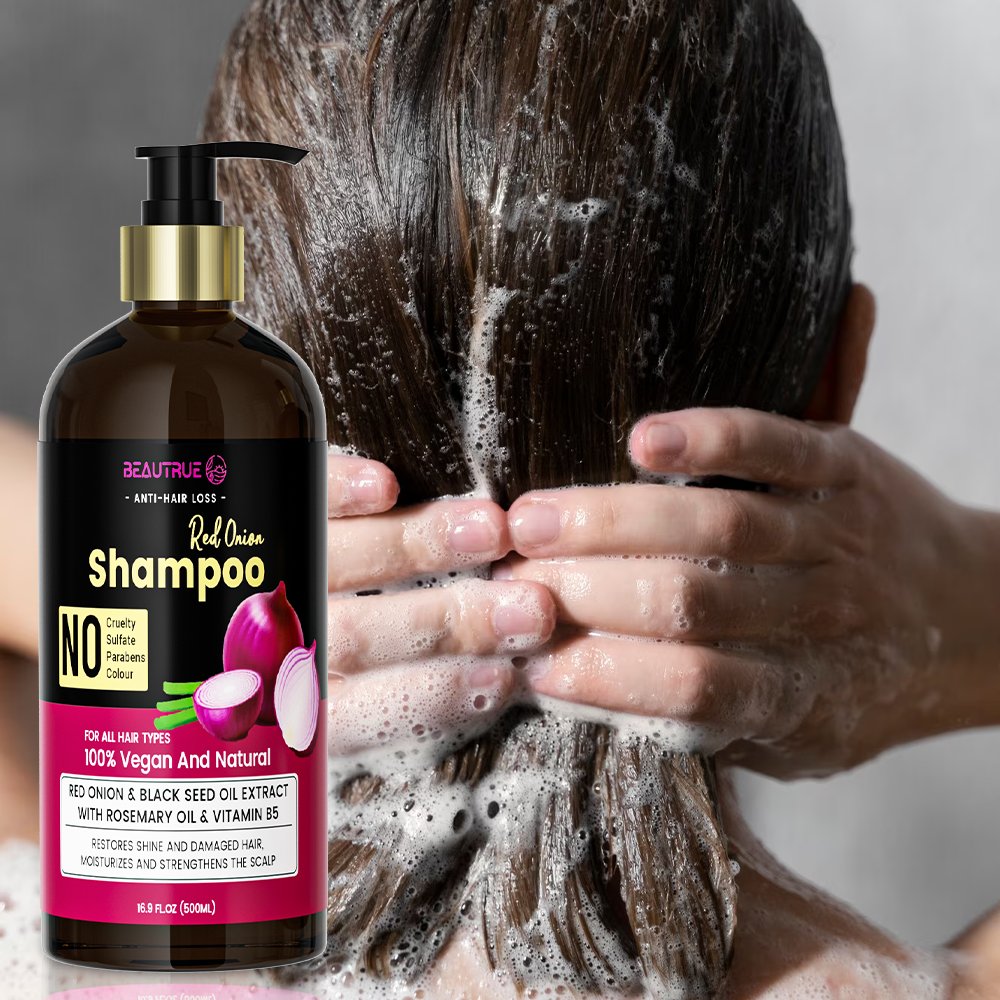 Wholesale Custom Organic Red Onion Black Seed Oil Shampoo And Conditioner Set With Rosemary For Hair Growth Anti-Loss Nourish