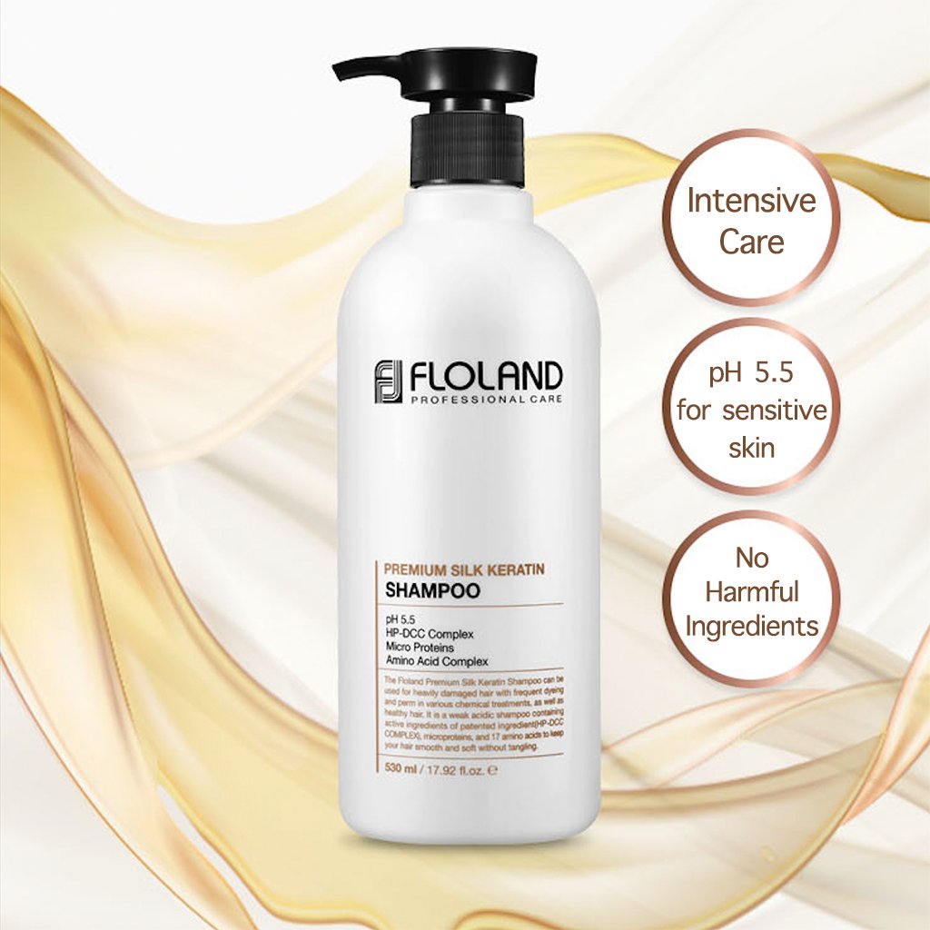 FLOLAND Premium Silk Keratin Shampoo and Conditioner Natural Organic Biotin Formula for Damaged Hair Private Label OBM OEM