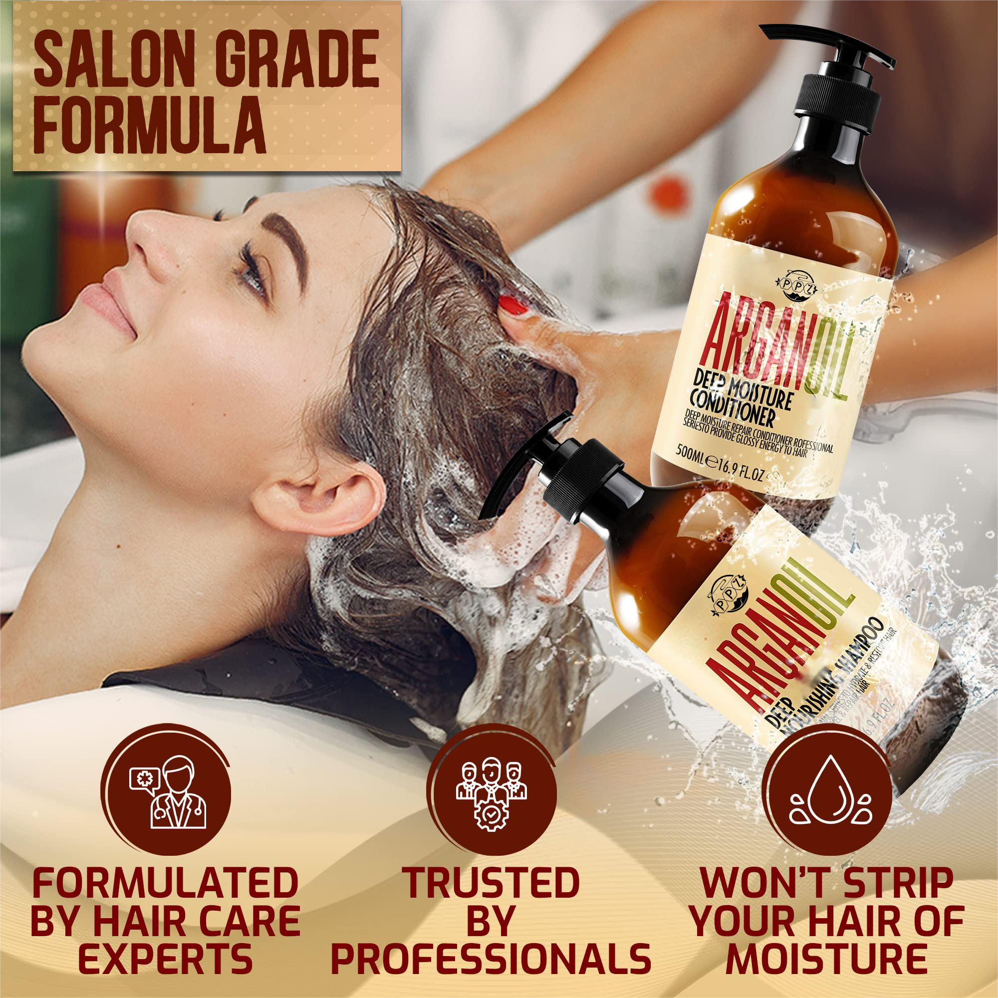 Custom wholesale Argan Shampoo And Conditioner Set Nature Herbal Nourishing Repair Moisturizing Hair Argan Oil Shampoo