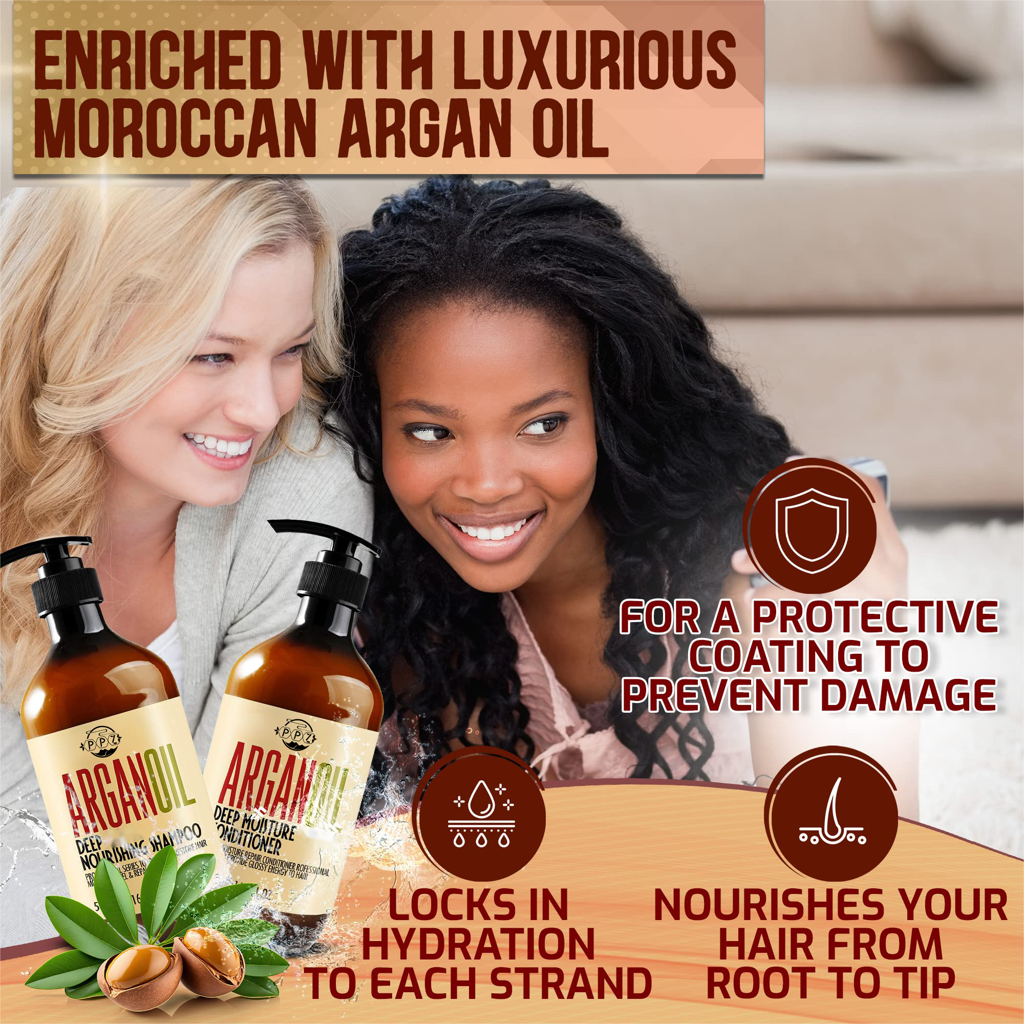 Custom wholesale Argan Shampoo And Conditioner Set Nature Herbal Nourishing Repair Moisturizing Hair Argan Oil Shampoo