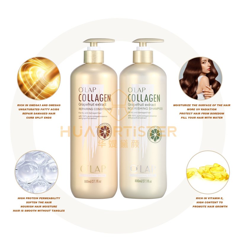 Huati Sifuli O'LAP 800ml Private Label Natural Grapefruit Extract Organic Collagen Hair Care Shampoo and Conditioner Set