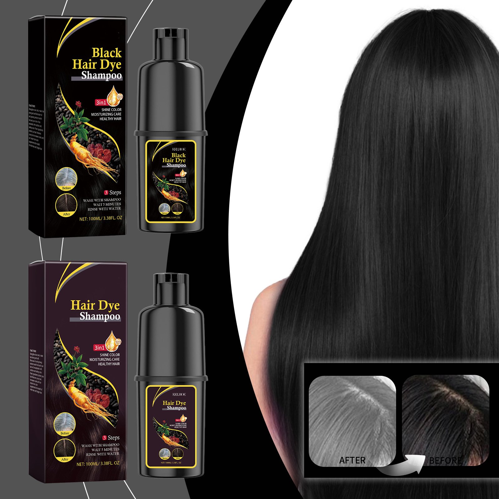 Hot Sale Hair Shampoo 3 in 1 Shampoo Fast Hair Dye ssence Hair Coloring Cream Cover Dye Shampoo For Women Men
