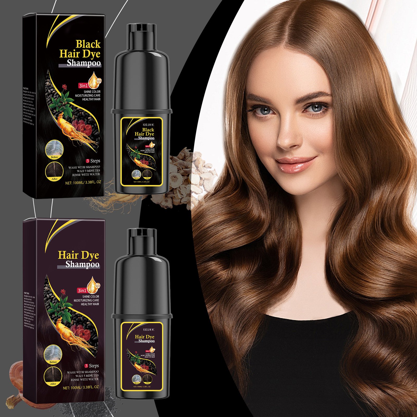 Hot Sale Hair Shampoo 3 in 1 Shampoo Fast Hair Dye ssence Hair Coloring Cream Cover Dye Shampoo For Women Men