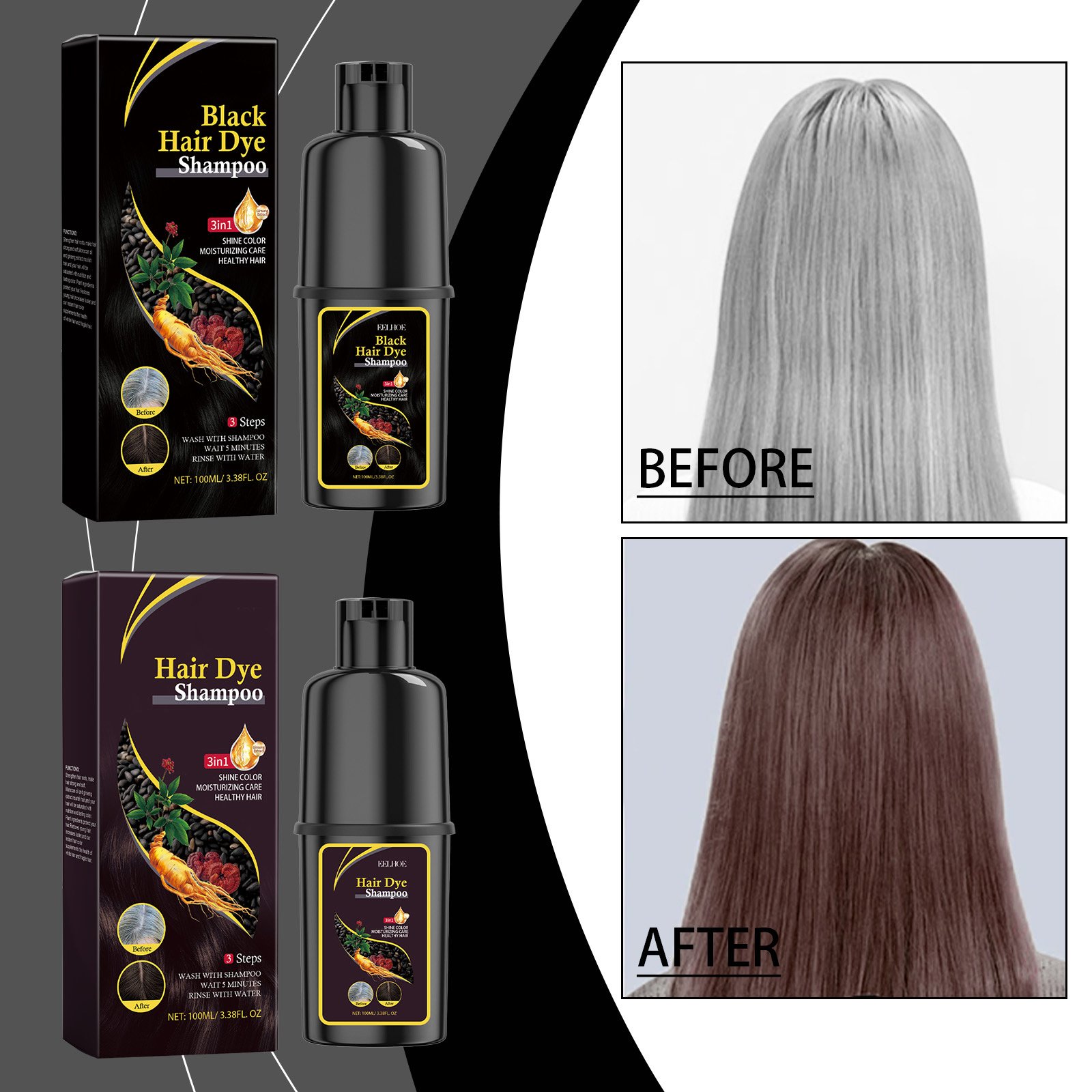 Hot Sale Hair Shampoo 3 in 1 Shampoo Fast Hair Dye ssence Hair Coloring Cream Cover Dye Shampoo For Women Men