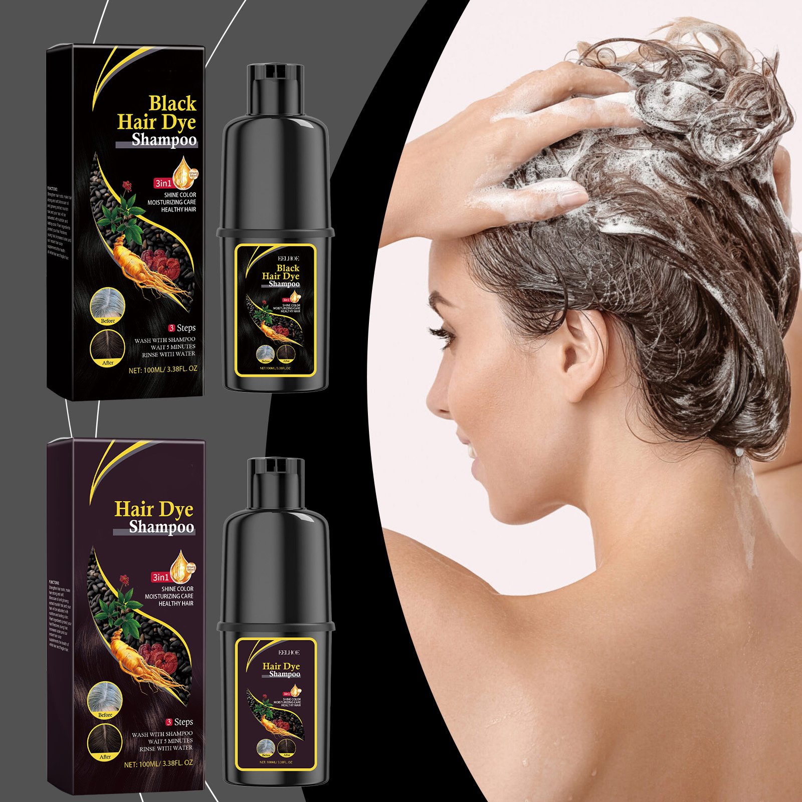 Hot Sale Hair Shampoo 3 in 1 Shampoo Fast Hair Dye ssence Hair Coloring Cream Cover Dye Shampoo For Women Men