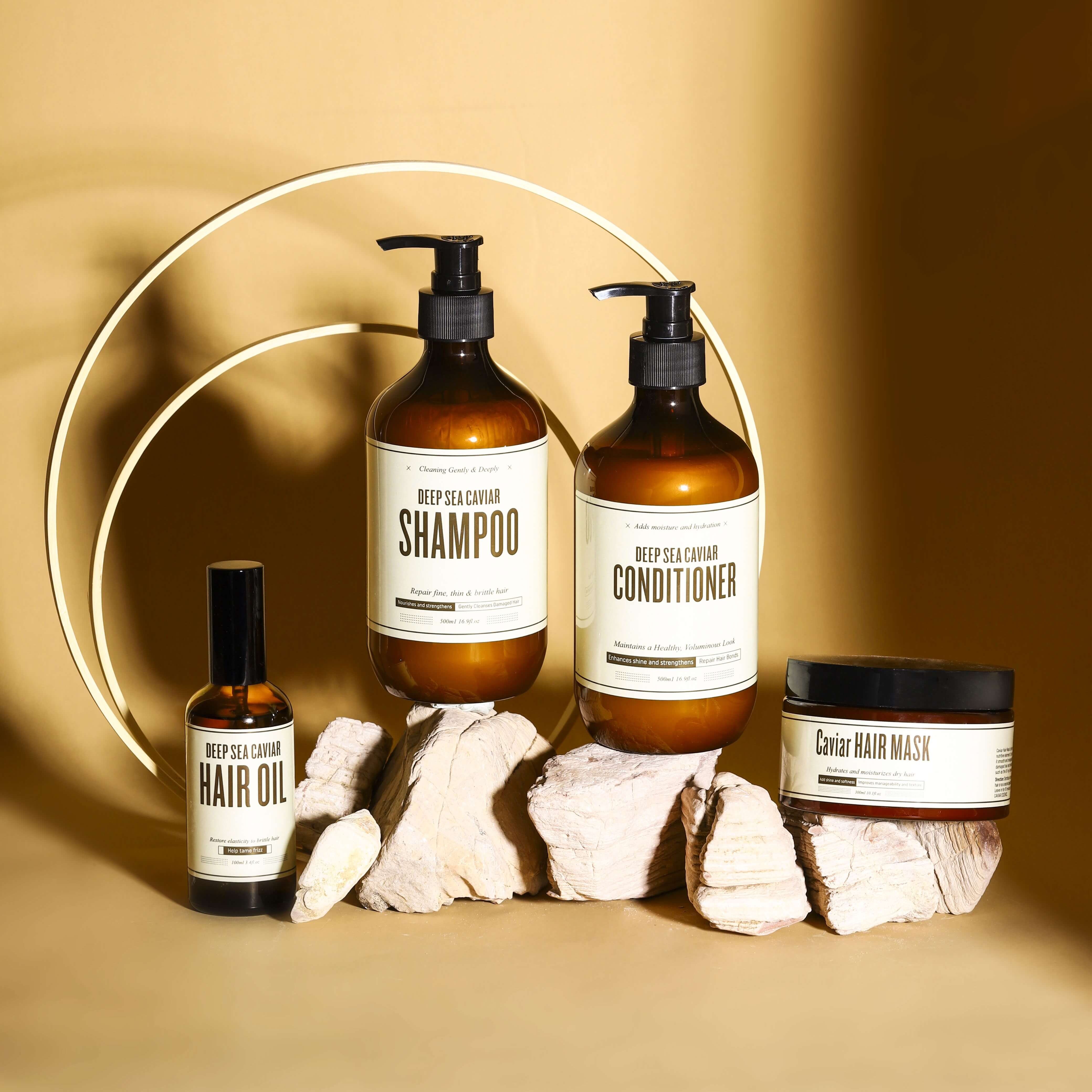 Custom Luxury Hair Care Set Vegan Organic Protein Caviar Hair Mask Hair Serum Shampoo and Conditioner Private Label