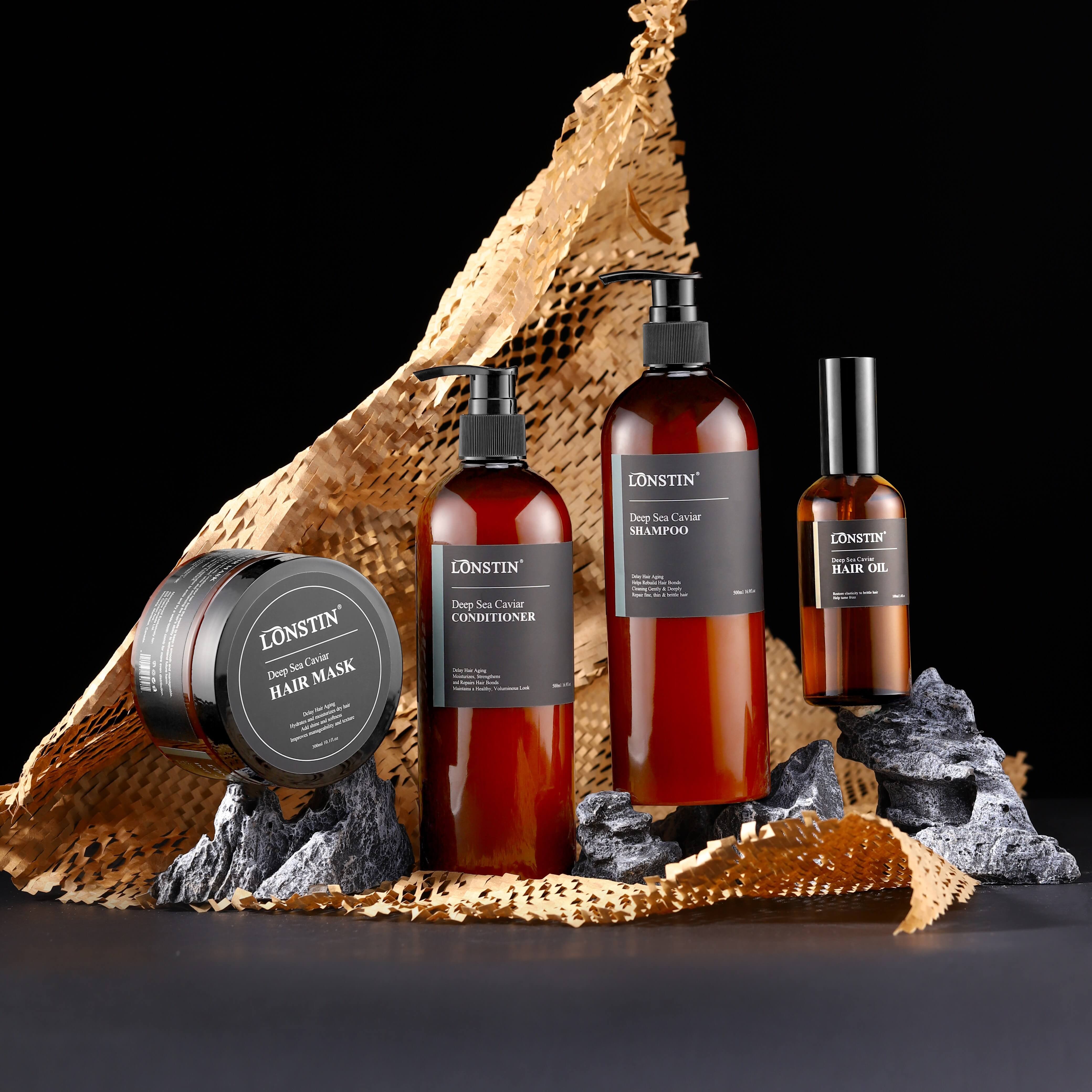 Custom Luxury Hair Care Set Vegan Organic Protein Caviar Hair Mask Hair Serum Shampoo and Conditioner Private Label