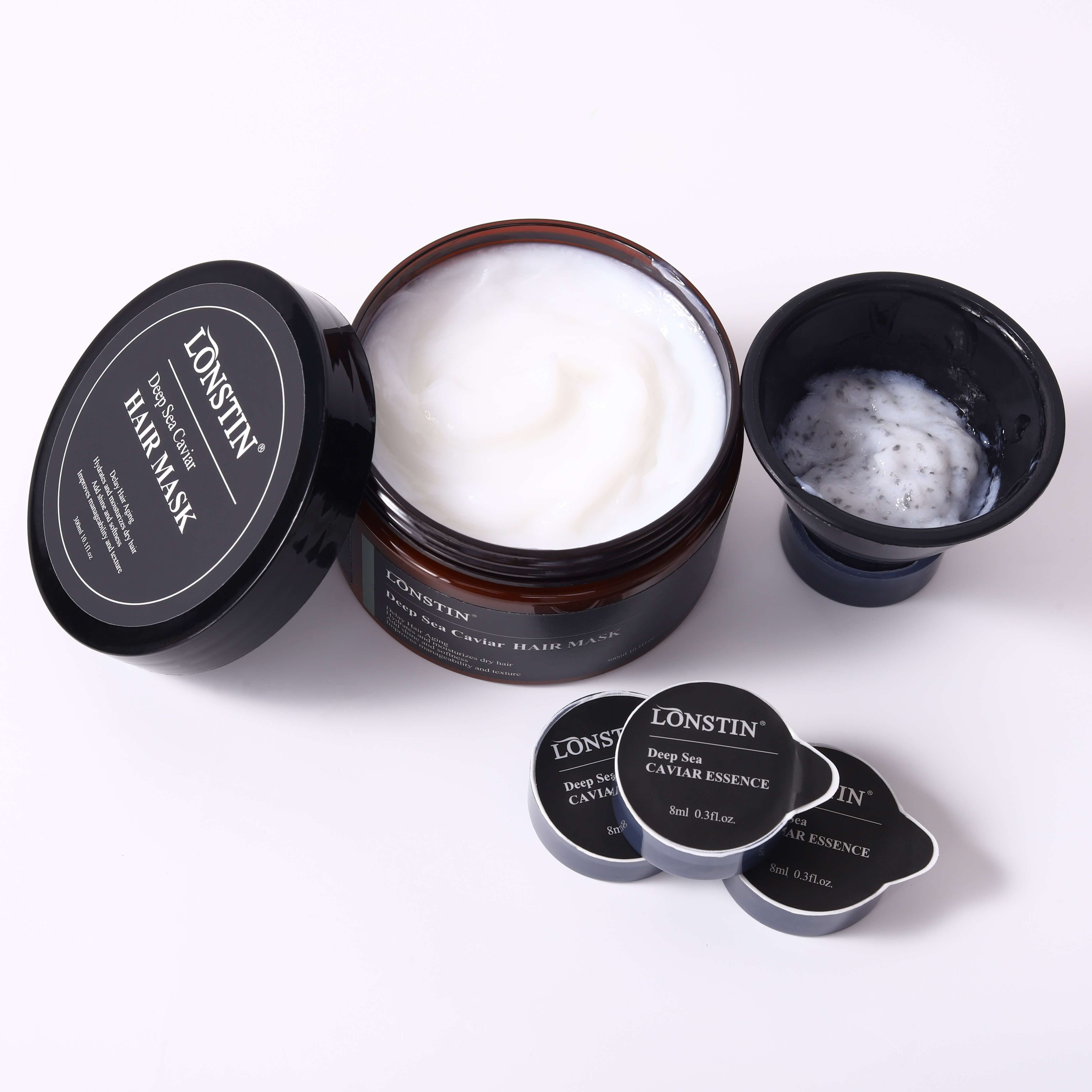 Custom Luxury Hair Care Set Vegan Organic Protein Caviar Hair Mask Hair Serum Shampoo and Conditioner Private Label