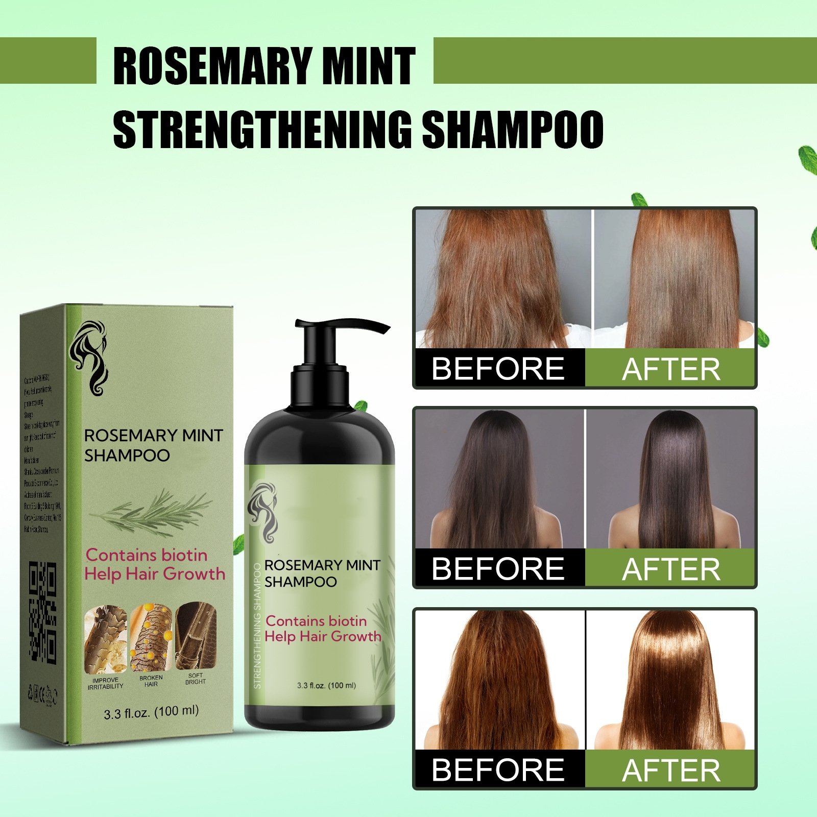 Organics Rosemary Mint Shampoo Strengthening hair growth anti loss biotin amino acid herbal Shampoo hair Rosemary for hair