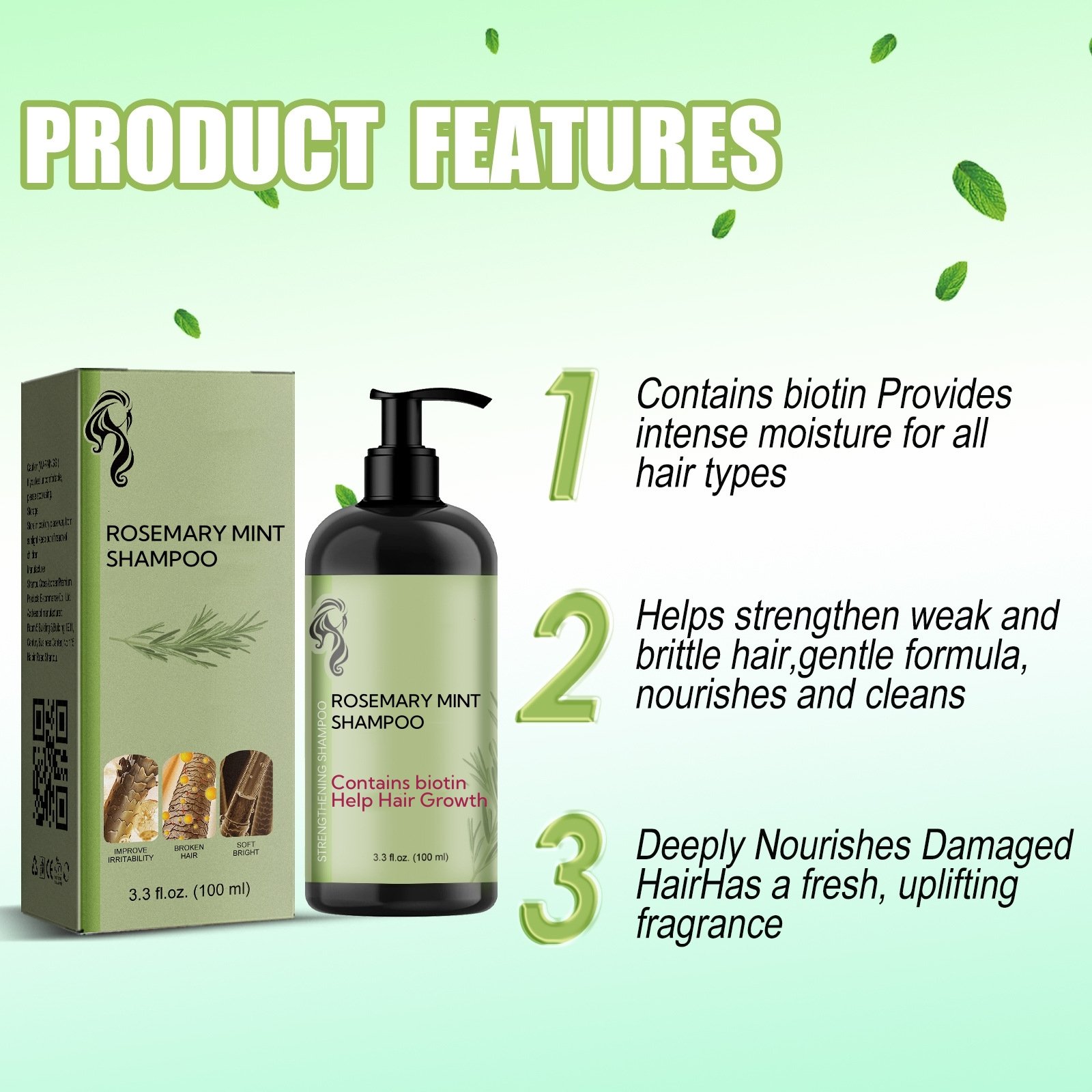 Organics Rosemary Mint Shampoo Strengthening hair growth anti loss biotin amino acid herbal Shampoo hair Rosemary for hair