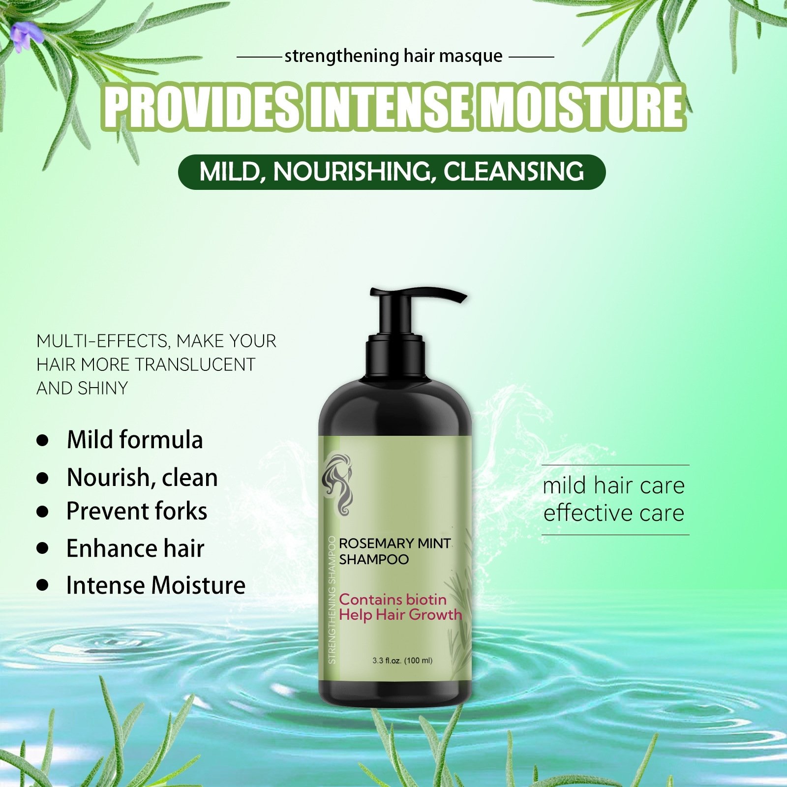 Organics Rosemary Mint Shampoo Strengthening hair growth anti loss biotin amino acid herbal Shampoo hair Rosemary for hair