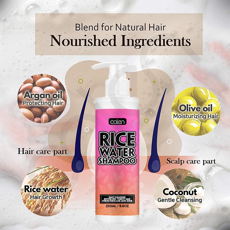 Oalen Private Label Strengthen Hair Roots Smoothing Gently Cleansing Rice Water Shampoo
