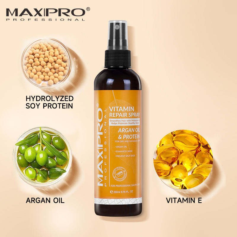 MAXIPRO Wholesale Custom Label Ultra-Safe Vitamin Repair Hair Treatment Argan Oil Heat Protect Repair Treatment Spray