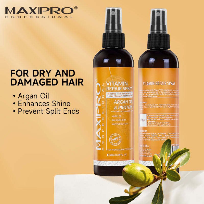 MAXIPRO Wholesale Custom Label Ultra-Safe Vitamin Repair Hair Treatment Argan Oil Heat Protect Repair Treatment Spray