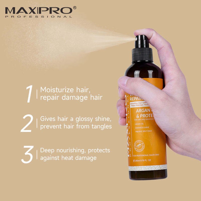 MAXIPRO Wholesale Custom Label Ultra-Safe Vitamin Repair Hair Treatment Argan Oil Heat Protect Repair Treatment Spray