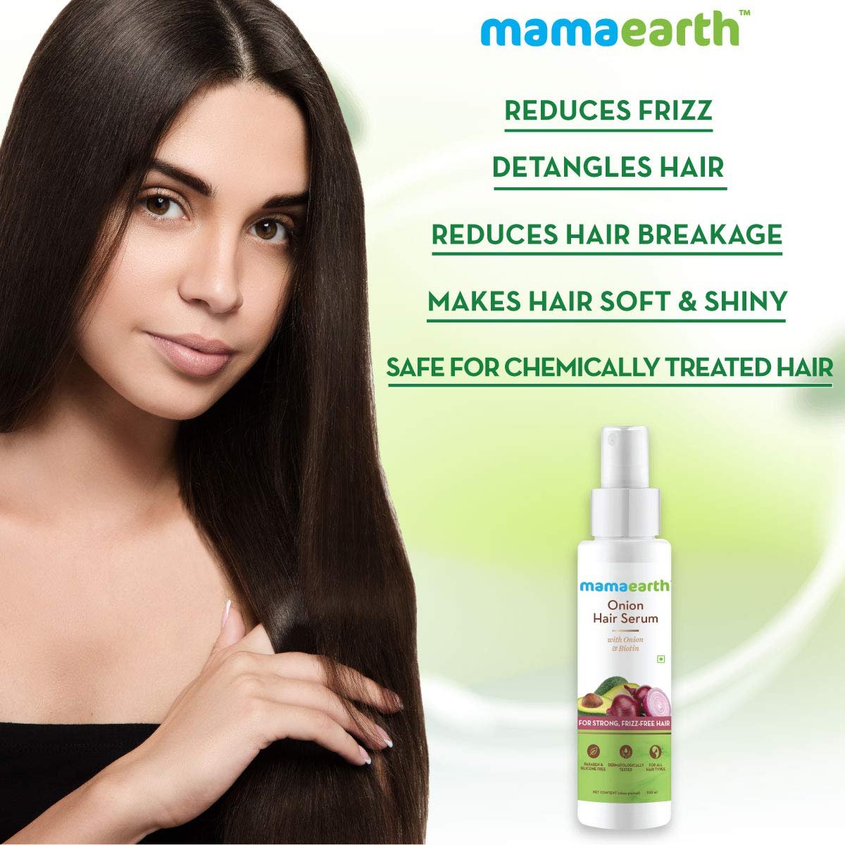 MAMA EARTH 100 ml Onion Hair Serum Strong & Frizz-Free Hair with Biotin Genre Shampoo