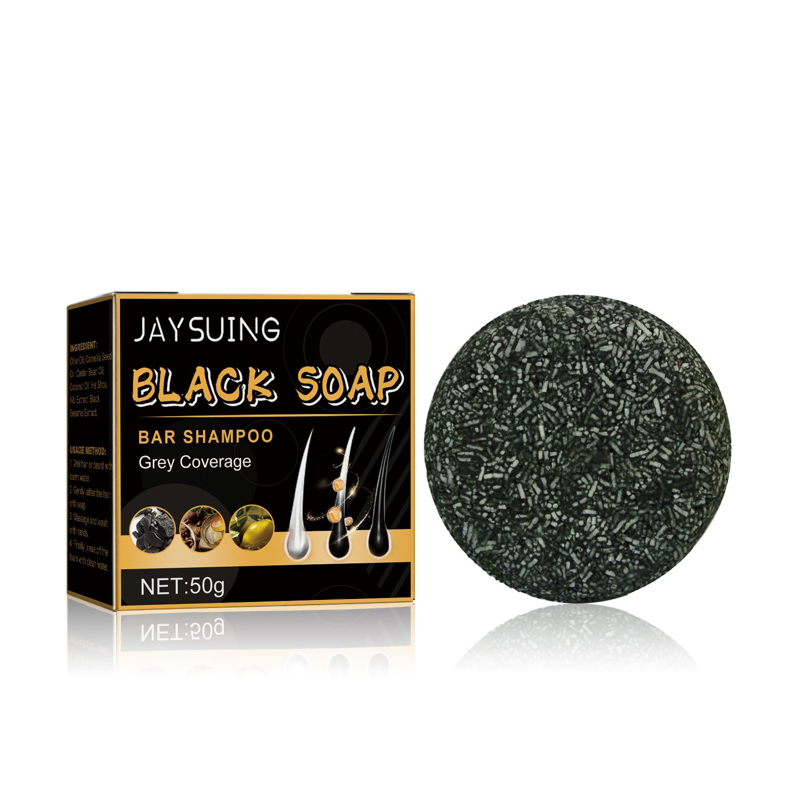 Wholesale Jaysuing Grey Coverage Bar Shampoo Soap Strengthen Blacken Dense Hair Soap Solid Shampoo