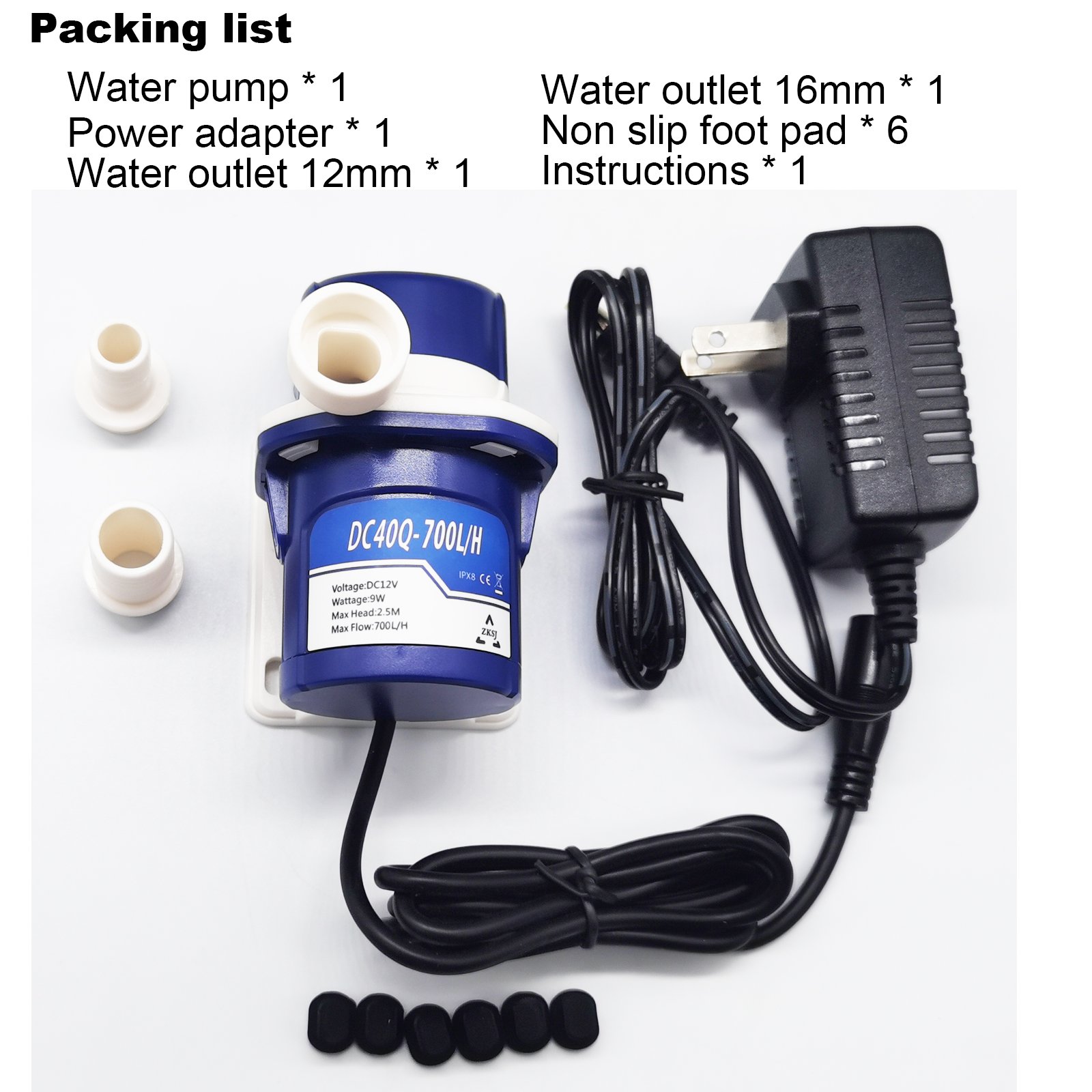 ZKSJ 12v Submersible Water Pump 700L/H 185GPH Mini Water Pump for Aquarium, Pond, Fountains,Hydroponic
