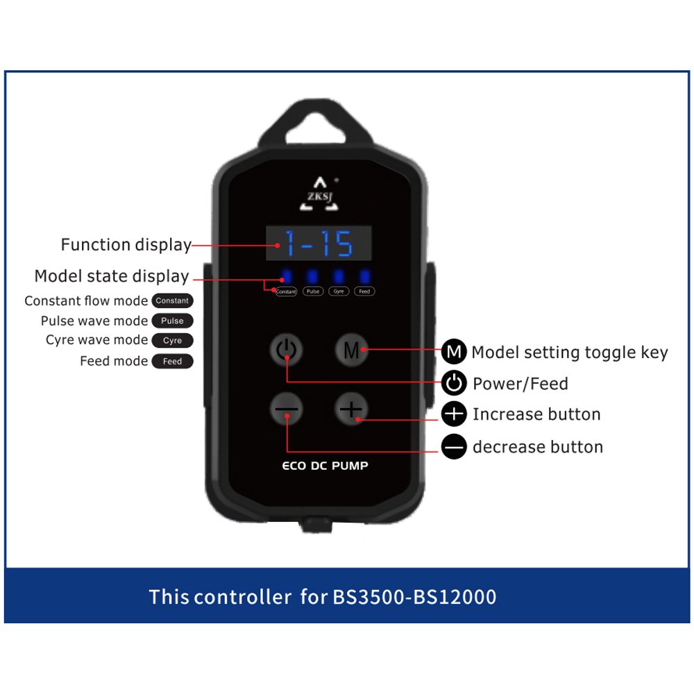 ZKSJ BS12000 Large Wave Maker Aquarium Air Pump DC 24V Bottom Suction Pump with Controller Speed Adjustable for Fountains / Sump