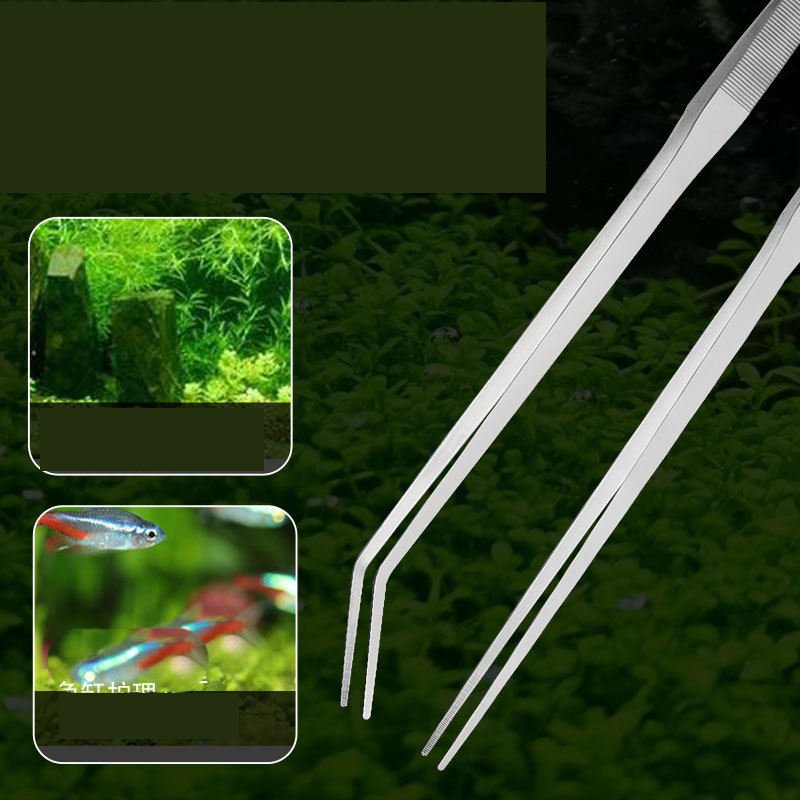 Quality Fish Tank Cleaner Aquarium Stainless Steel Straight & Curved Tweezers Water Grass Clip For Pet Shrimp Reef Stone