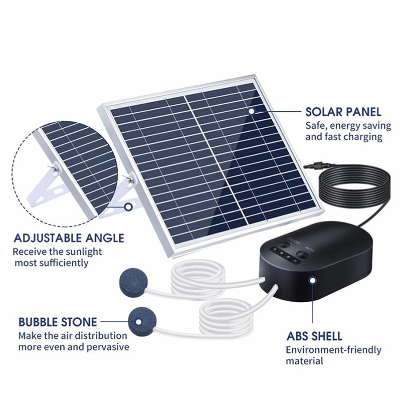 10W Solar Oxygen Pump With Pipe Air Stone Bracket Fish Tank Oxygenator 3 Adjustable Modes Aquarium Oxygen Aerator Fishing Pumps