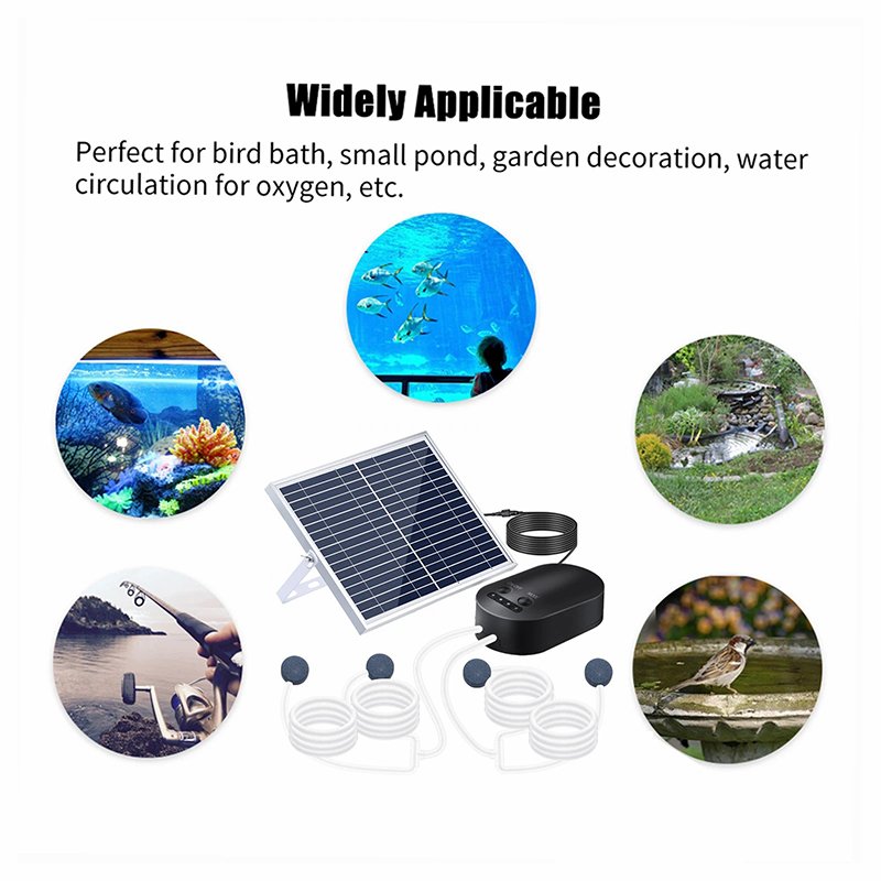 10W Solar Oxygen Pump With Pipe Air Stone Bracket Fish Tank Oxygenator 3 Adjustable Modes Aquarium Oxygen Aerator Fishing Pumps