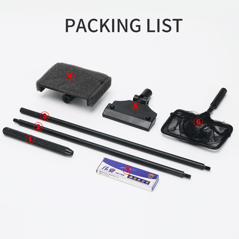 ZRDR Carbon Fiber 3 in 1 Aquarium Cleaning Tool Kit Algae Scraper Scrubber Pad Sponge Telescopic Handle Fish Tank Brush