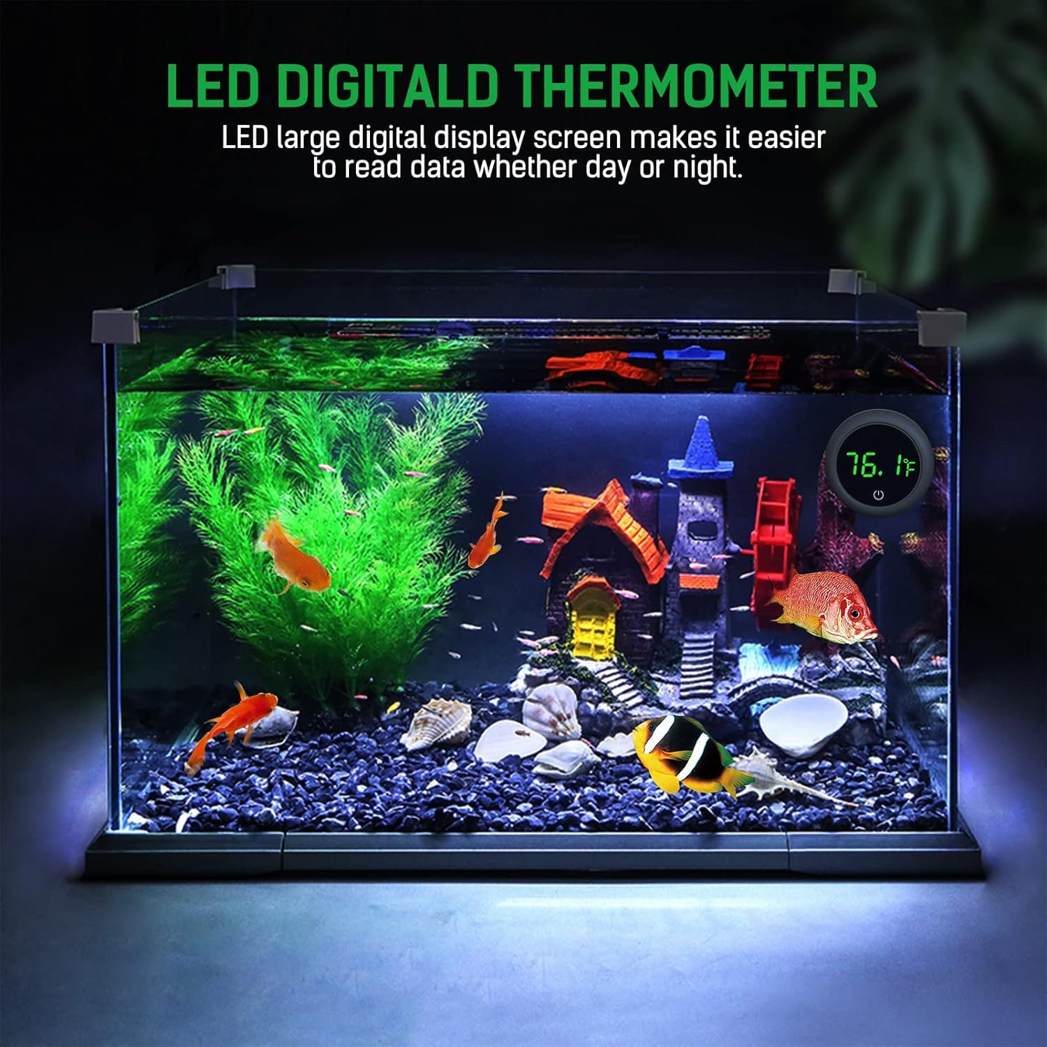 Fish Tank Digital Thermometer Accurate LED Aquarium accessories Temperature Measurement for Fish, Axolotl, Turtle or Aquatic