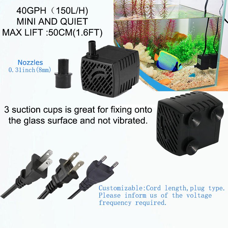 JR-150 3.2W Low Noise Mini 120V 220-240V DC Brushless Household Submersible Cooler Water Pump for Air Conditioner, Aquarium