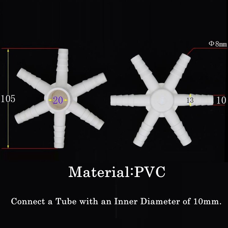 PVC Six-Way Pagoda Joint Aeration Tube Connectors Pipe Diverter Joints Aquarium Fish Lake Fish Pond Increase Oxygen
