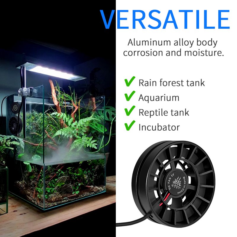 Powerful cooling Circulation fan for Pet Room Snake Lizards Turtle Amphibians Aquarium Rainforest Aquascape Temperature control