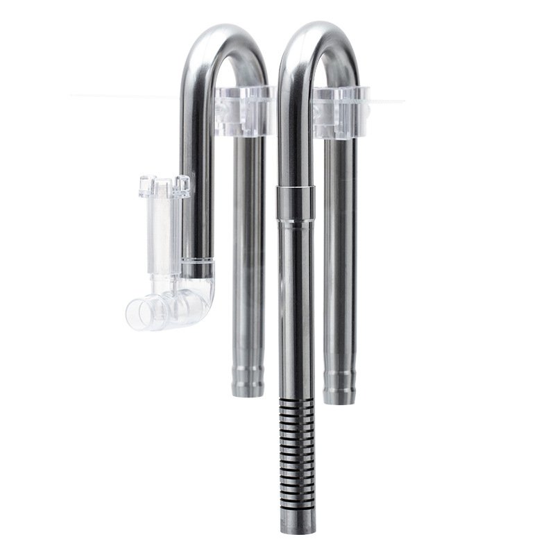 ,Stainless Steel 12/16mm Inflow Outflow Lily Pipe Surfaces Skimmer with 2 Acrylic Pipe Fixer for Aquarium Plant Tank
