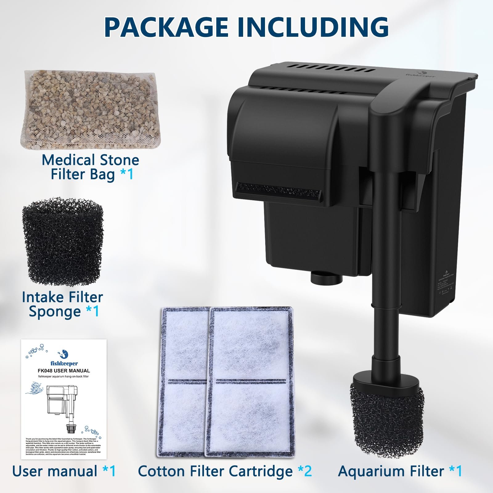 Super Quiet Hang On Back Aquarium Filter - Fish Tank Filter System with 4-Stage Aquarium Filtration System