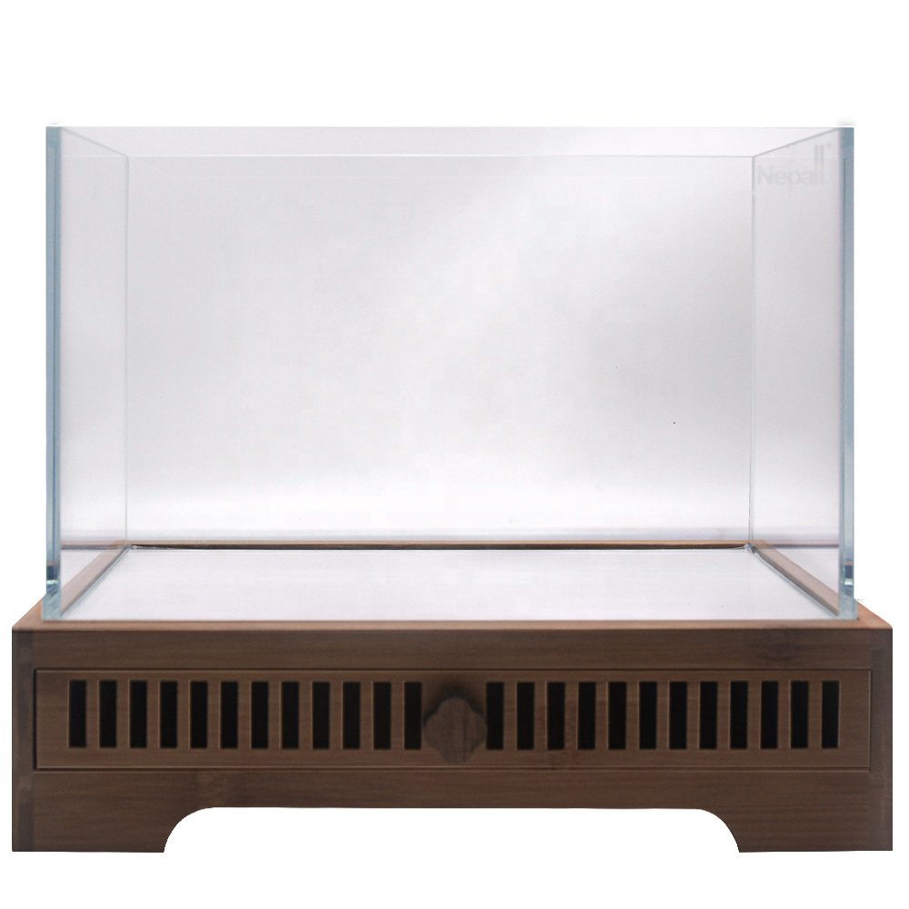 New Design mini aquarium Ultra high definition glass 5L volume betta plants wooden base transparent small fish tank
