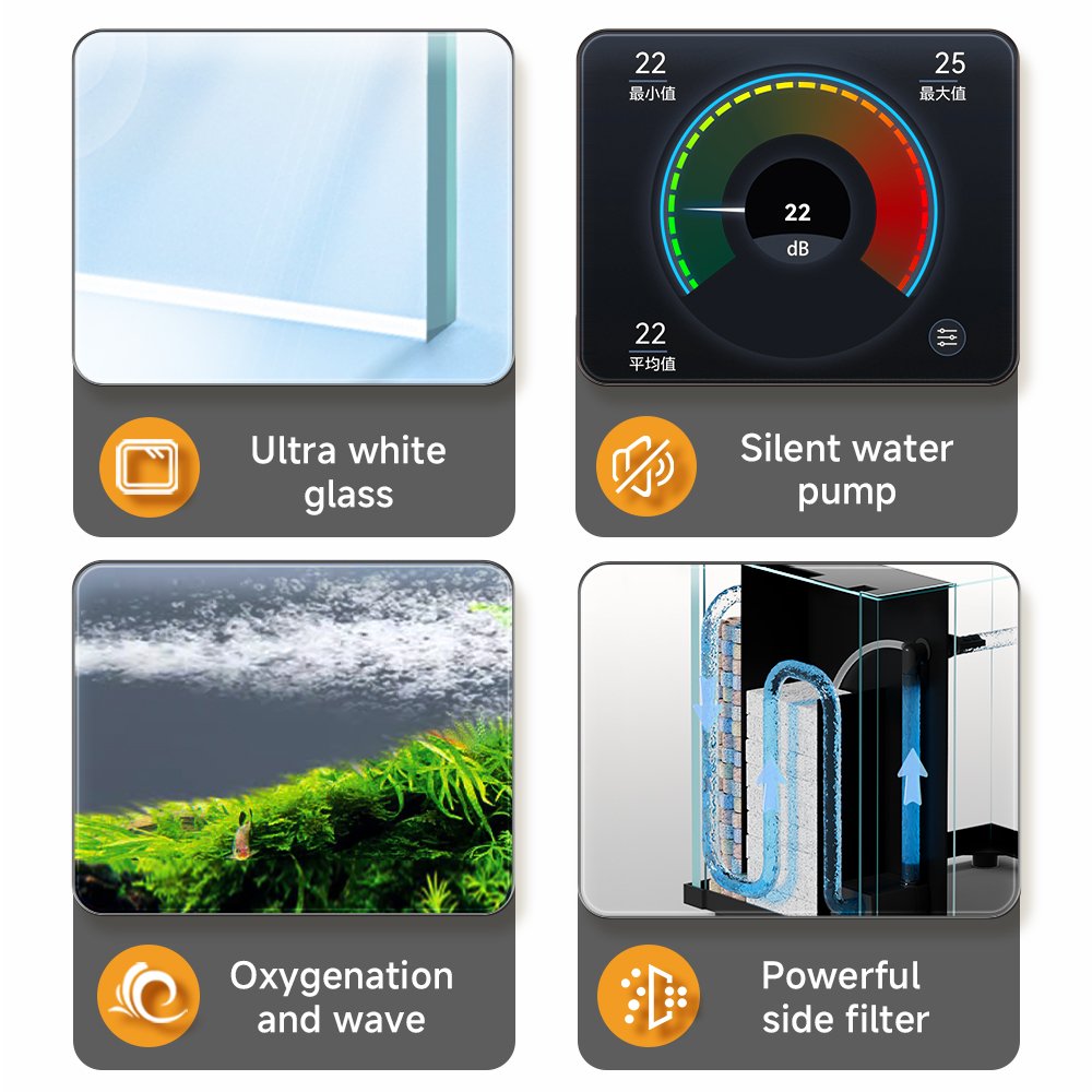 Yee factory wholesale ultra clear white glass fish tank desktop aquarium tank with aquarium accessories internal filter